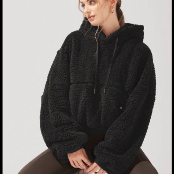 Popflex Black Faux Sherpa Pullover Hoodie - Picture 4 of 5